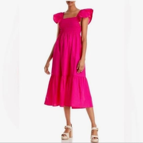 Jason Wu Boho Tiered Midi‎ Dress Pink Cotton Size Medium Flowy Feminine